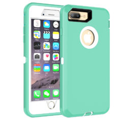 MXX Heavy Duty Defense Case with Screen Protector [4 Layers] Rugged Rubber Shockproof Protection Case Cover for Apple iPhone 7 Plus/ iPhone 8 Plus – Aqua-green/White