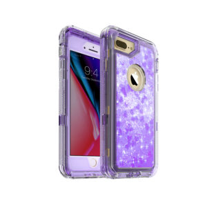 iPhone 8 Plus Case – by MXX – Glitter 3D Bling Sparkle Flowing Liquid Case Transparent 3 in 1 Shockproof TPU Silicone Core + PC Frame Case Cover for iPhone 7 Plus/iPhone 8 Plus- (Clear Violet)