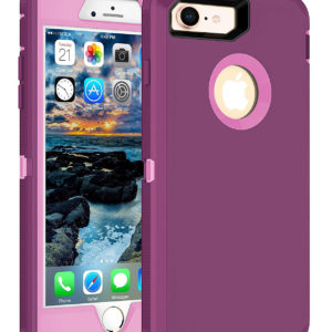MXX iPhone 8 Heavy Duty Protective Case with Screen Protector [3 Layers] Rugged Rubber Shockproof Protection Cover for Apple iPhone 7 / iPhone 8 – Purple/Light Pink