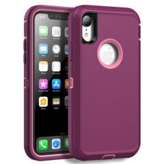 Case Compatible with iPhone XR, Shock Absorption Heavy Duty Protective Cover with Armor Designed TPU and Hard PC [Support Wireless Charging] for Apple iPhone XR 6.1 Inch LCD Screen (Plum/Light Pink)