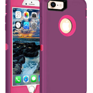 MXX iPhone 8 Heavy Duty Case with Screen Protector and Belt Clip [3 in 1 Layers Protective] Rugged Rubber Shockproof Protection Cover for Apple iPhone 7 / iPhone 8 – (Purple/Hot Pink)